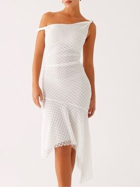 Peppermayo White Huntah Midi Dress Asymmetrical Twisted Straps XL Bridal Party